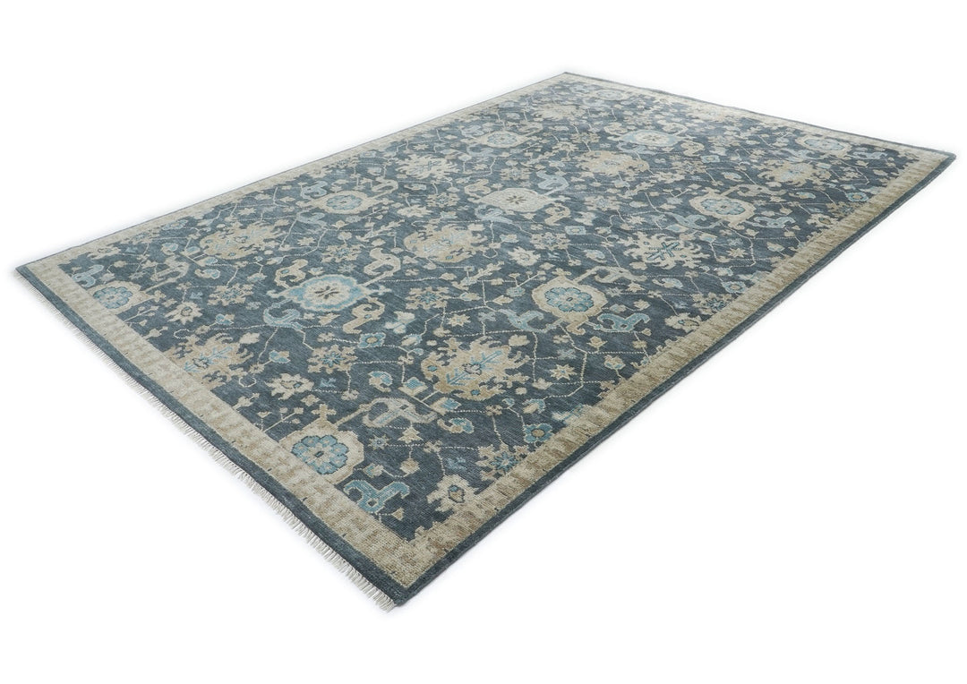 10x14 Blue, Beige, Tan Color Hand Knotted Oushak Wool Arts and Crafts Oriental Rug