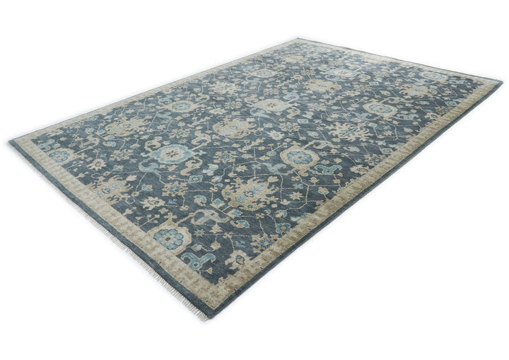 10x14 Blue, Beige, Tan Color Hand Knotted Oushak Wool Arts and Crafts Oriental Rug