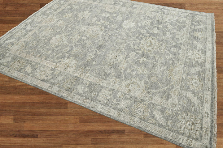 Celeste Rugs Multi Sizes Hand-Knotted 100% Wool Oushak Rug Classic Gray & Beige Traditional Oriental Style
