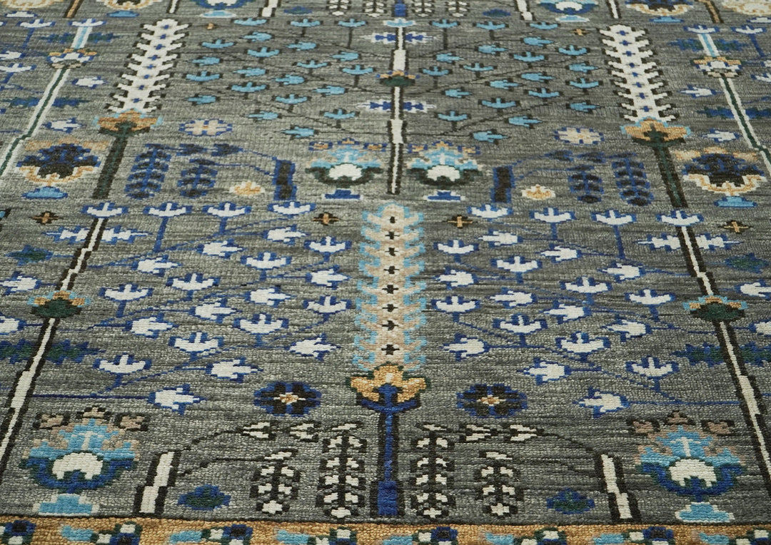 10x14 Gray, Tan, Blue Color Hand Knotted Oushak Wool Transitional Oriental Rug