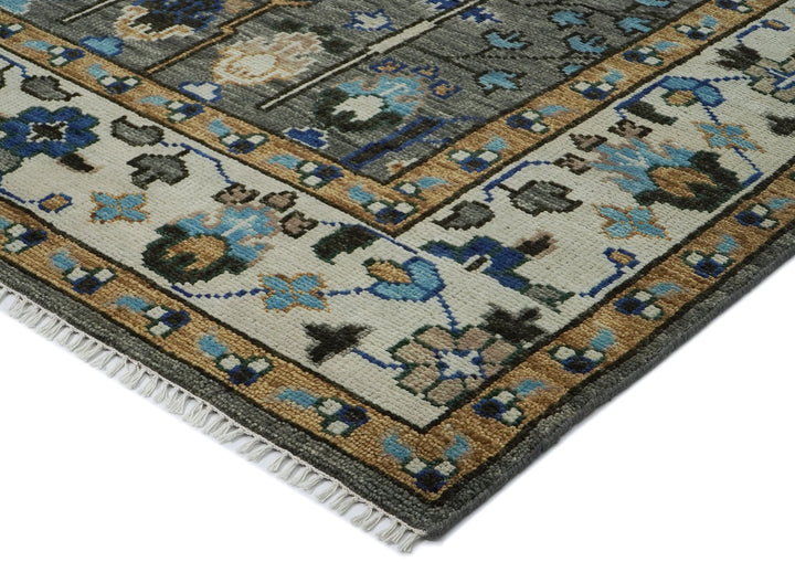 10x14 Gray, Tan, Blue Color Hand Knotted Oushak Wool Transitional Oriental Rug