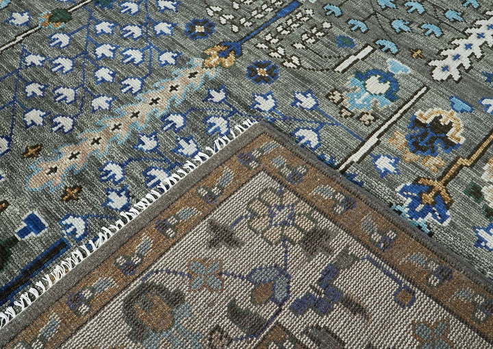 10x14 Gray, Tan, Blue Color Hand Knotted Oushak Wool Transitional Oriental Rug