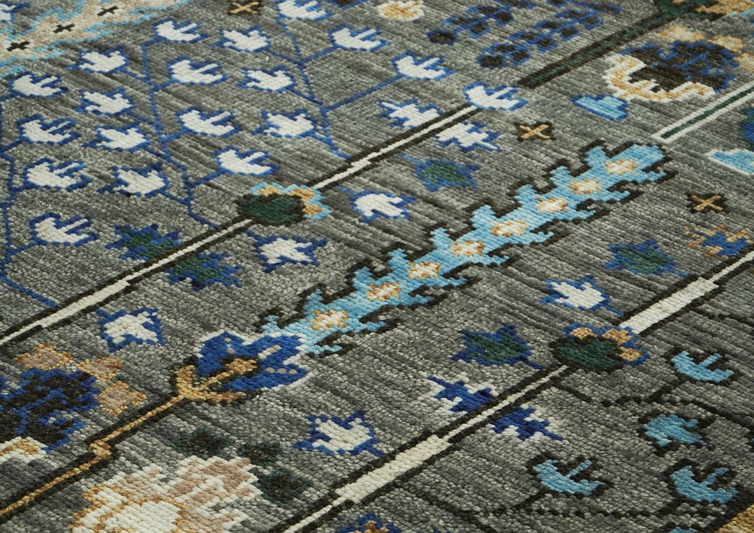 10x14 Gray, Tan, Blue Color Hand Knotted Oushak Wool Transitional Oriental Rug