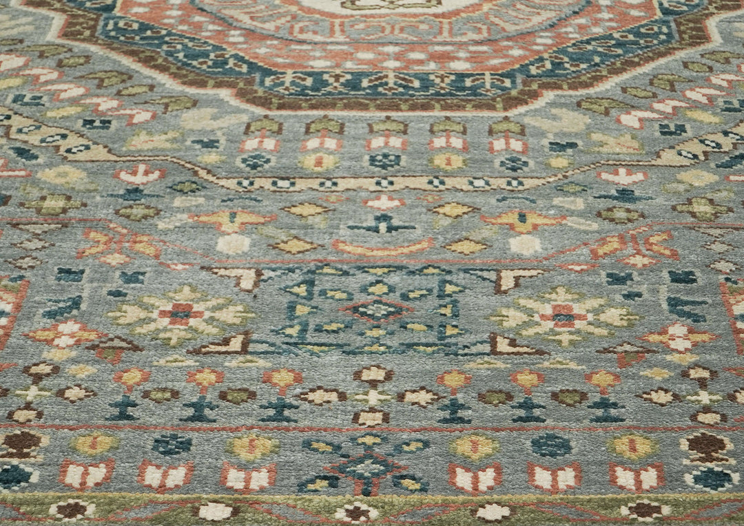 10x14 Slate, Green, Rose Color Hand Knotted Oushak Wool Traditional Oriental Rug