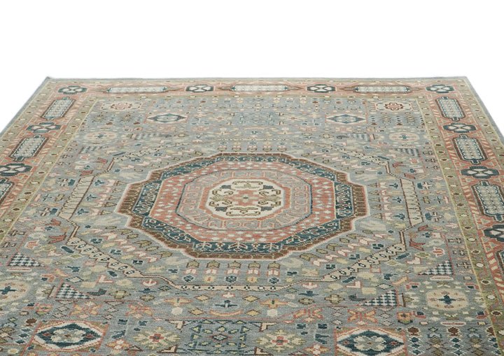 10x14 Slate, Green, Rose Color Hand Knotted Oushak Wool Traditional Oriental Rug