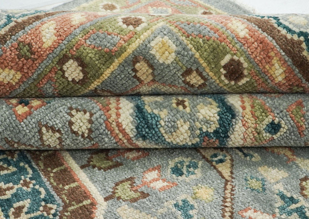 10x14 Slate, Green, Rose Color Hand Knotted Oushak Wool Traditional Oriental Rug