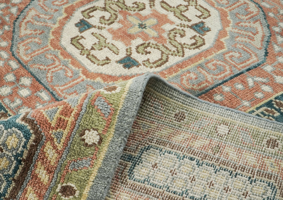 10x14 Slate, Green, Rose Color Hand Knotted Oushak Wool Traditional Oriental Rug