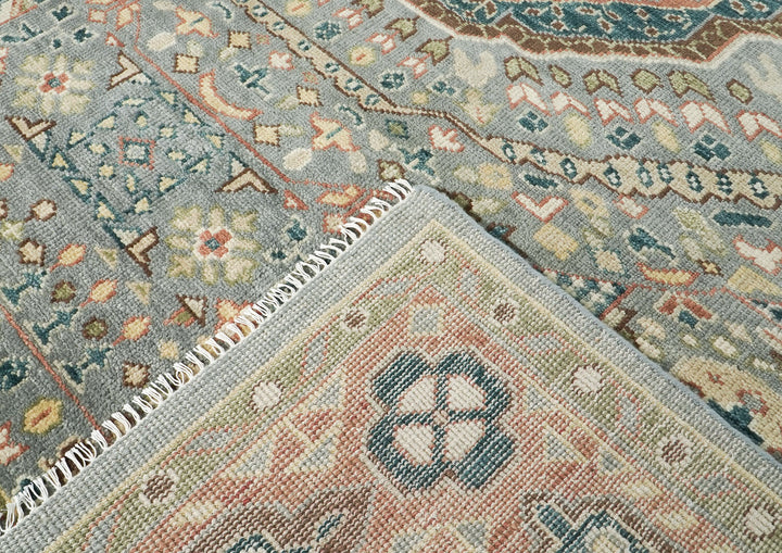 10x14 Slate, Green, Rose Color Hand Knotted Oushak Wool Traditional Oriental Rug