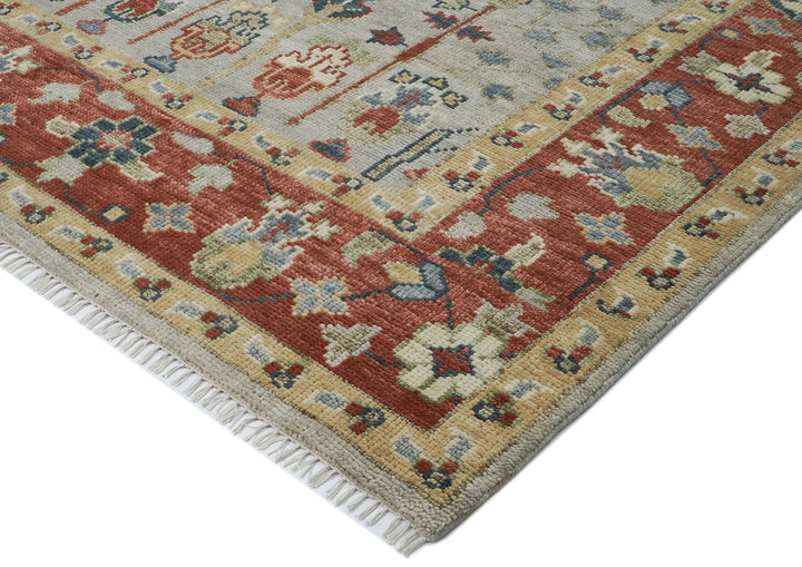 10x14 Slate, Burnt Orange, Tan Color Hand Knotted Oushak Wool Transitional Oriental Rug