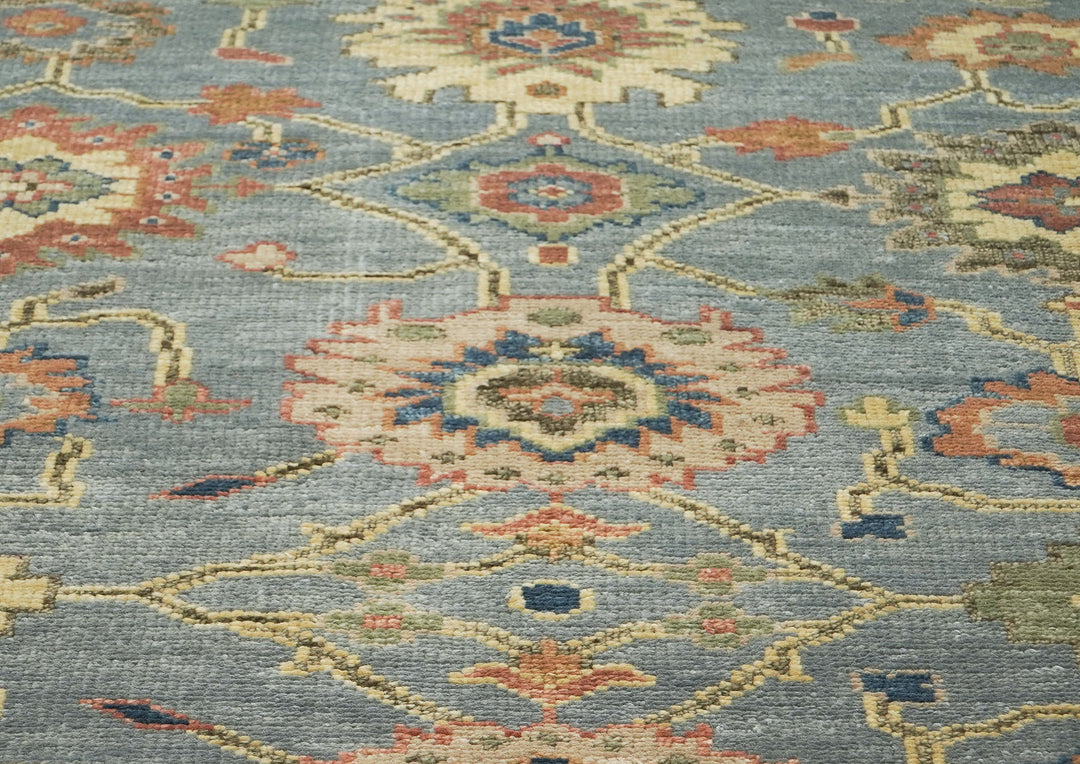 10x14 Blue, Rose, peach Color Hand Knotted Oushak Wool Arts and Crafts Oriental Rug