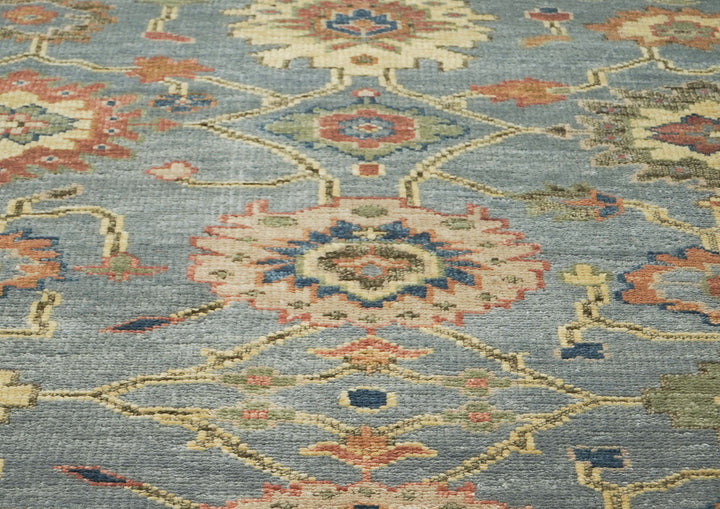 10x14 Blue, Rose, peach Color Hand Knotted Oushak Wool Arts and Crafts Oriental Rug