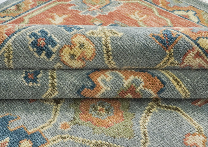 10x14 Blue, Rose, peach Color Hand Knotted Oushak Wool  Oriental Rug