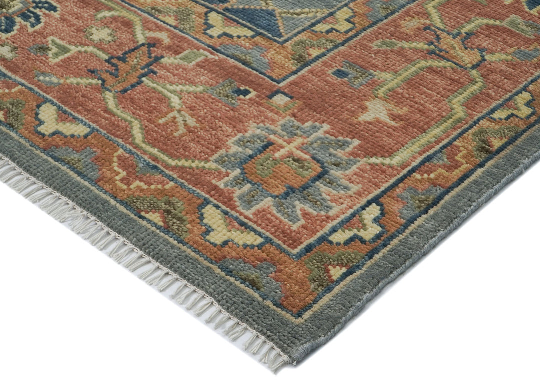 10x14 Blue, Rose, peach Color Hand Knotted Oushak Wool  Oriental Rug
