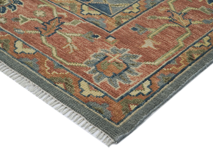 10x14 Blue, Rose, peach Color Hand Knotted Oushak Wool  Oriental Rug