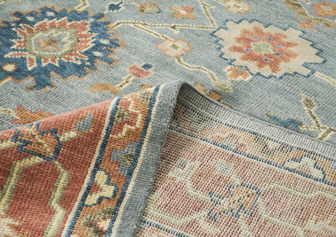 10x14 Blue, Rose, peach Color Hand Knotted Oushak Wool  Oriental Rug
