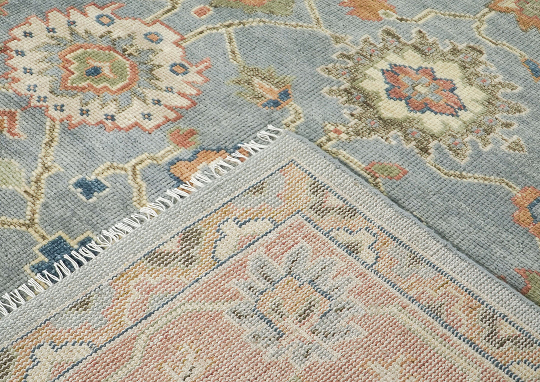 10x14 Blue, Rose, peach Color Hand Knotted Oushak Wool Arts and Crafts Oriental Rug