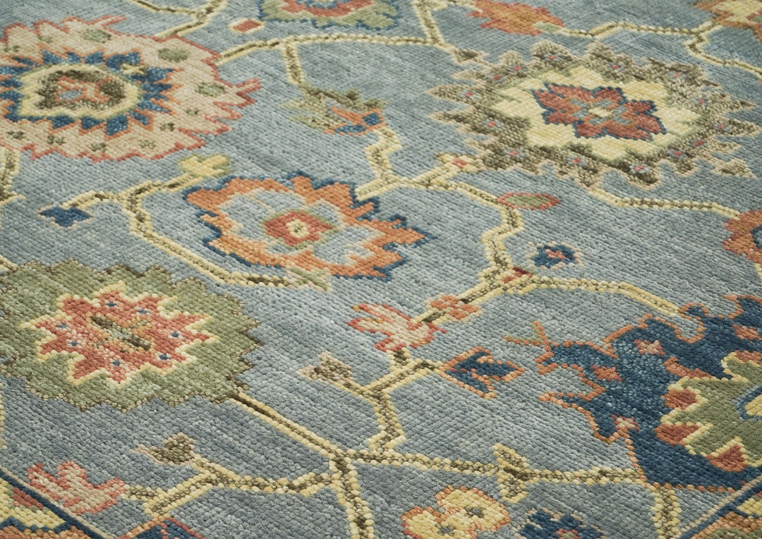 10x14 Blue, Rose, peach Color Hand Knotted Oushak Wool  Oriental Rug