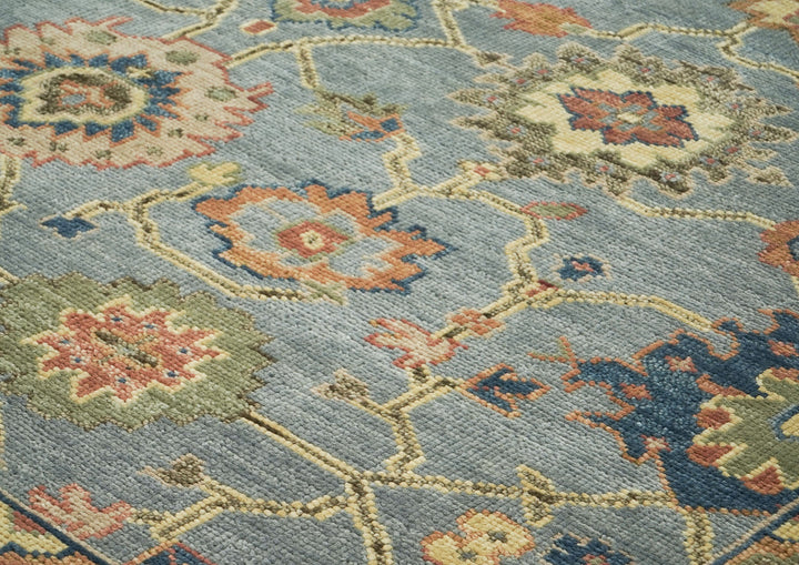 10x14 Blue, Rose, peach Color Hand Knotted Oushak Wool  Oriental Rug