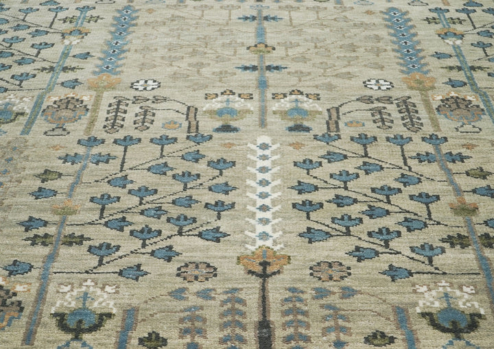 10x14 Beige, Aqua, Tan Color Hand Knotted Oushak Wool Transitional Oriental Rug