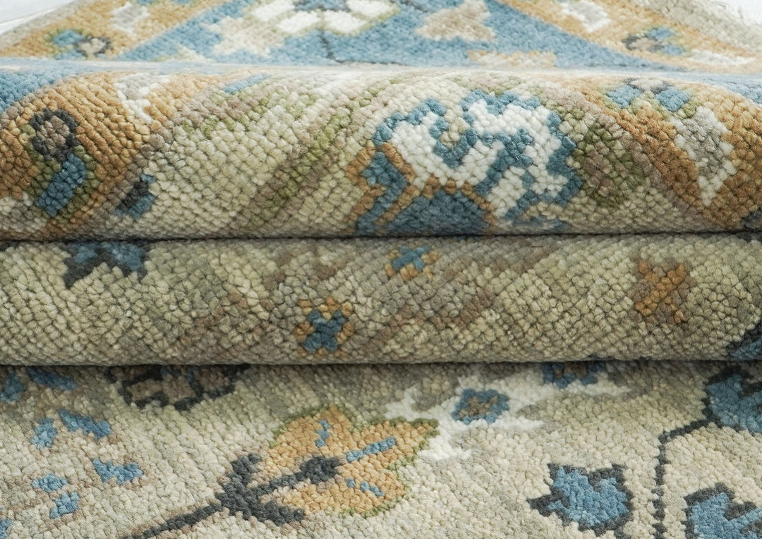 10x14 Beige, Aqua, Tan Color Hand Knotted Oushak Wool Transitional Oriental Rug