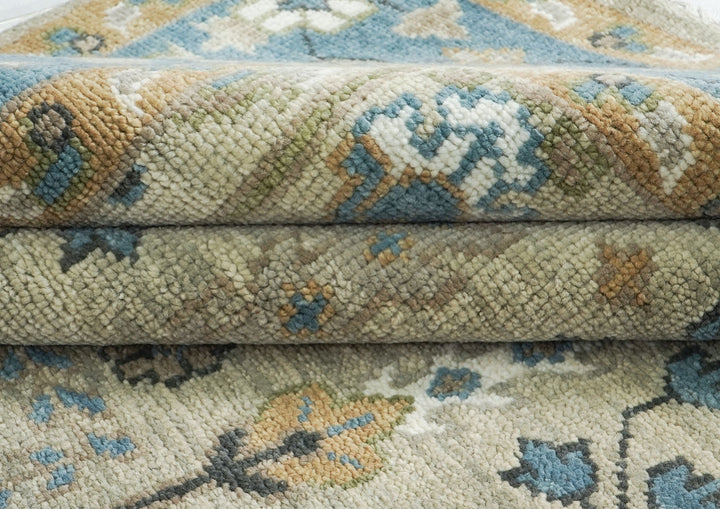 10x14 Beige, Aqua, Tan Color Hand Knotted Oushak Wool Transitional Oriental Rug