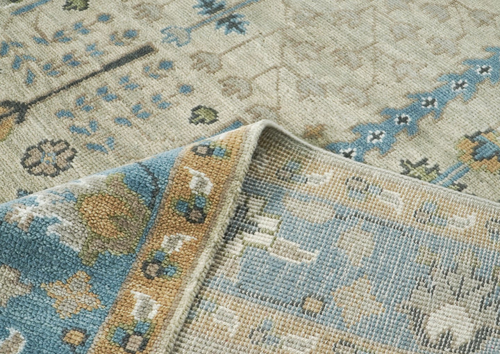 10x14 Beige, Aqua, Tan Color Hand Knotted Oushak Wool Transitional Oriental Rug