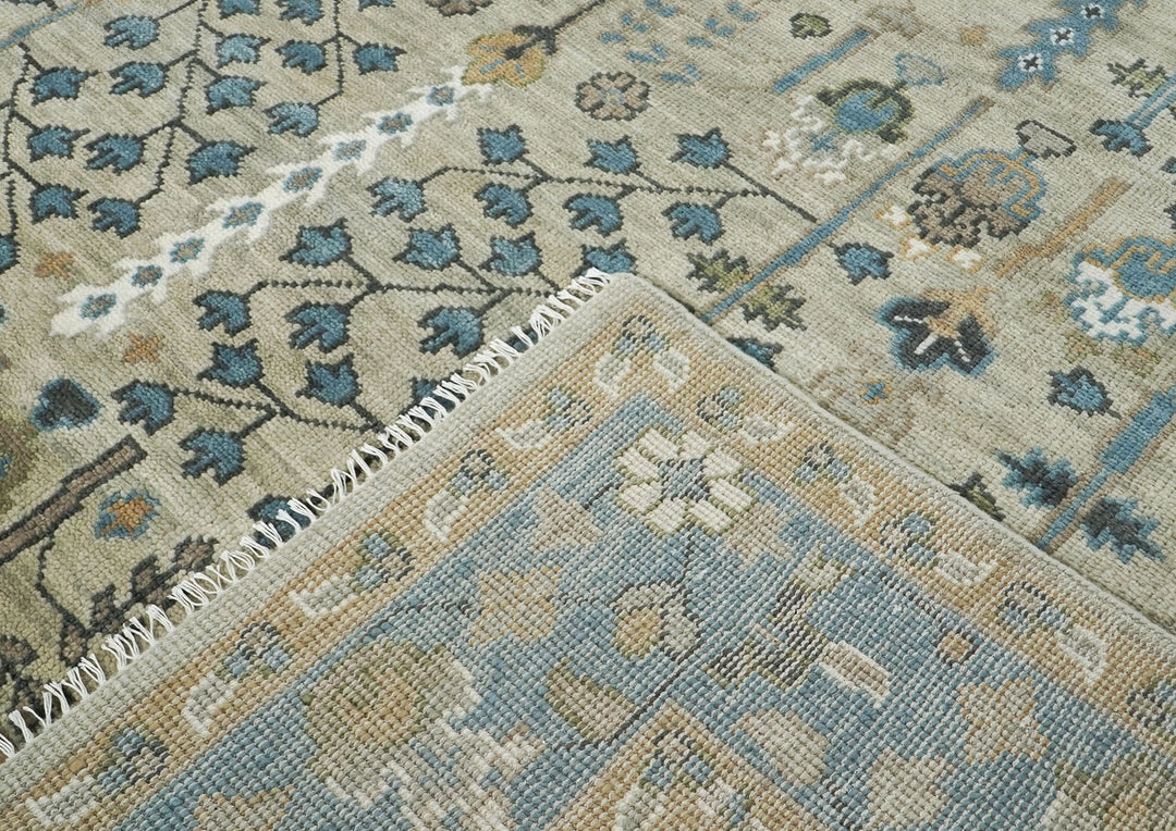 10x14 Beige, Aqua, Tan Color Hand Knotted Oushak Wool Transitional Oriental Rug