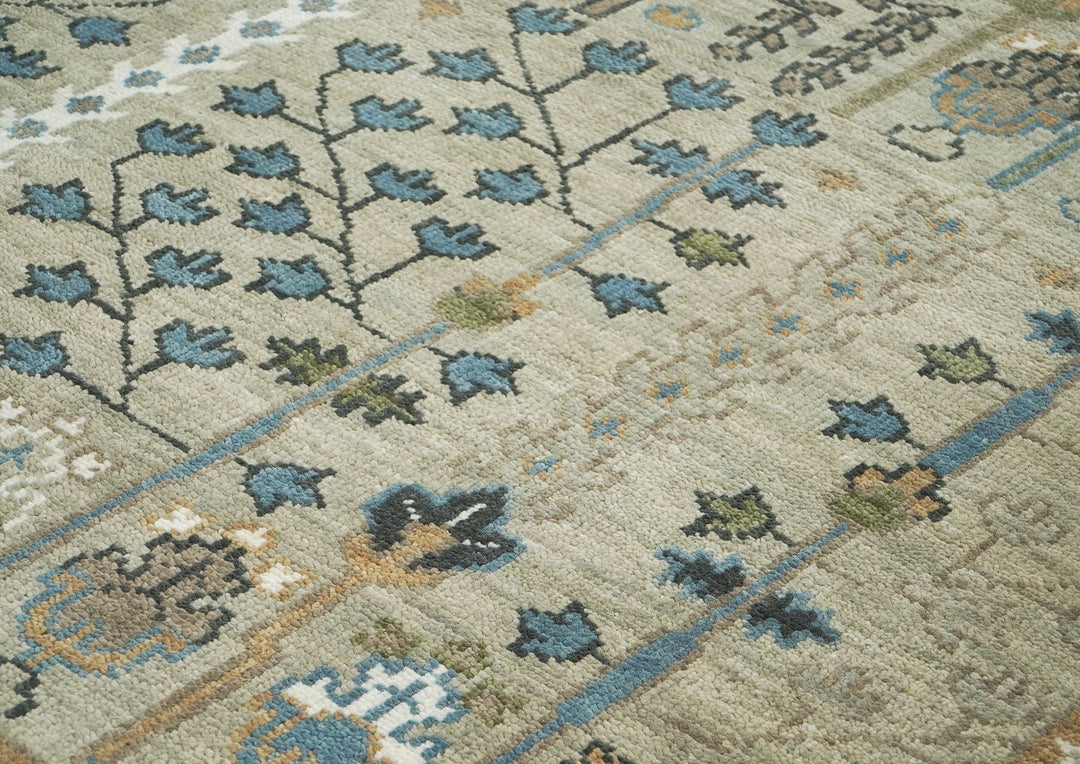 10x14 Beige, Aqua, Tan Color Hand Knotted Oushak Wool Transitional Oriental Rug