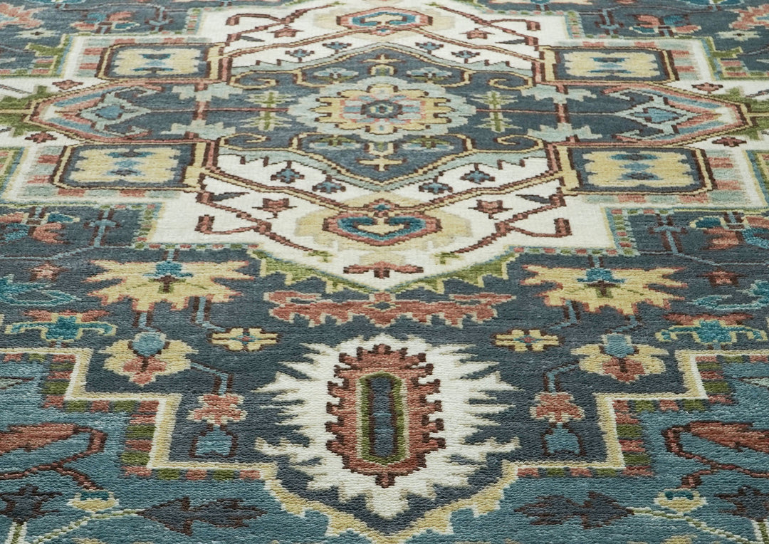 10x14 Slate, Ivory, Rose Color Hand Knotted Oushak Wool  Oriental Rug