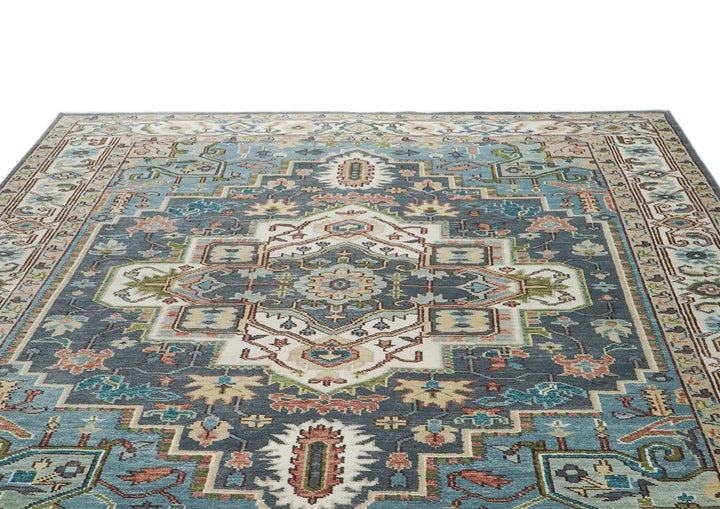 10x14 Slate, Ivory, Rose Color Hand Knotted Oushak Wool  Oriental Rug