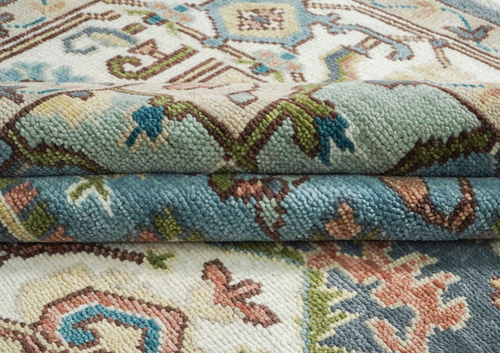 10x14 Slate, Ivory, Rose Color Hand Knotted Oushak Wool  Oriental Rug