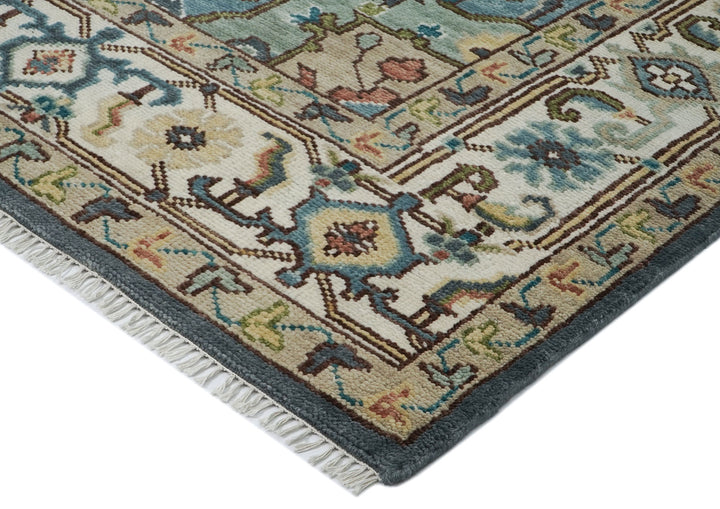 10x14 Slate, Ivory, Rose Color Hand Knotted Oushak Wool  Oriental Rug