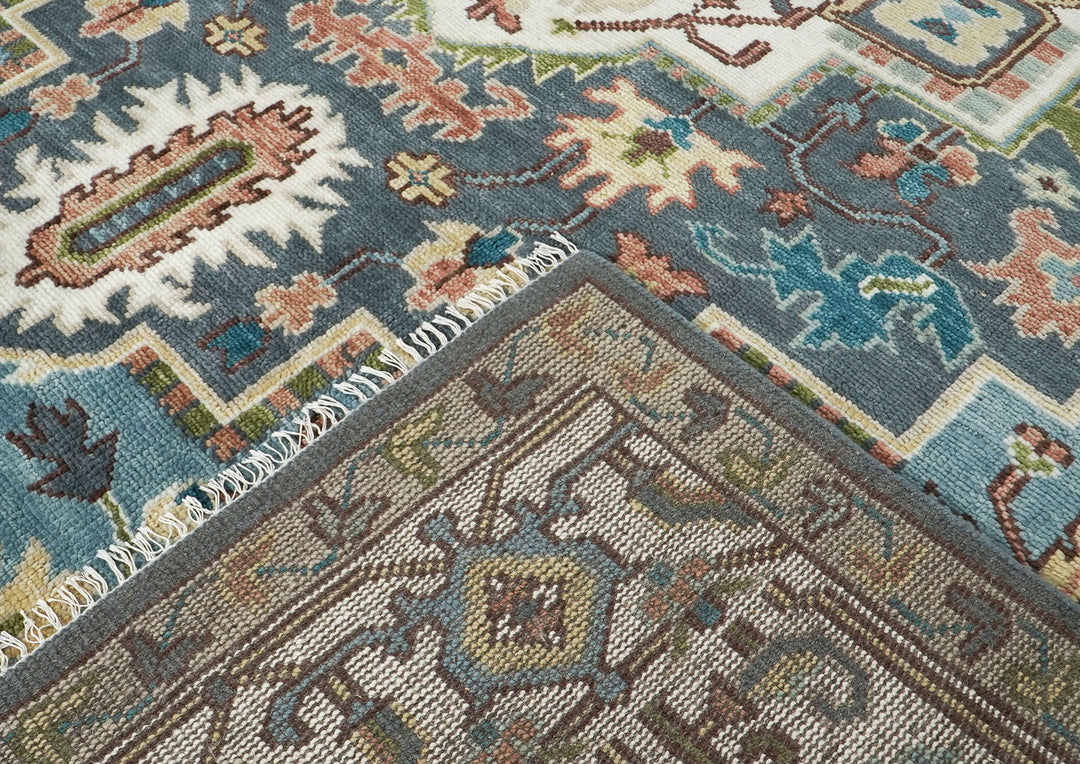 10x14 Slate, Ivory, Rose Color Hand Knotted Oushak Wool  Oriental Rug