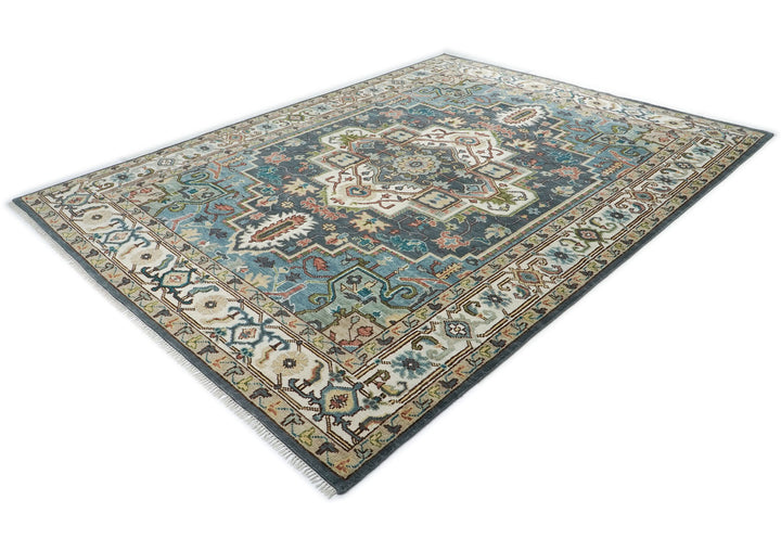 10x14 Slate, Ivory, Rose Color Hand Knotted Oushak Wool  Oriental Rug