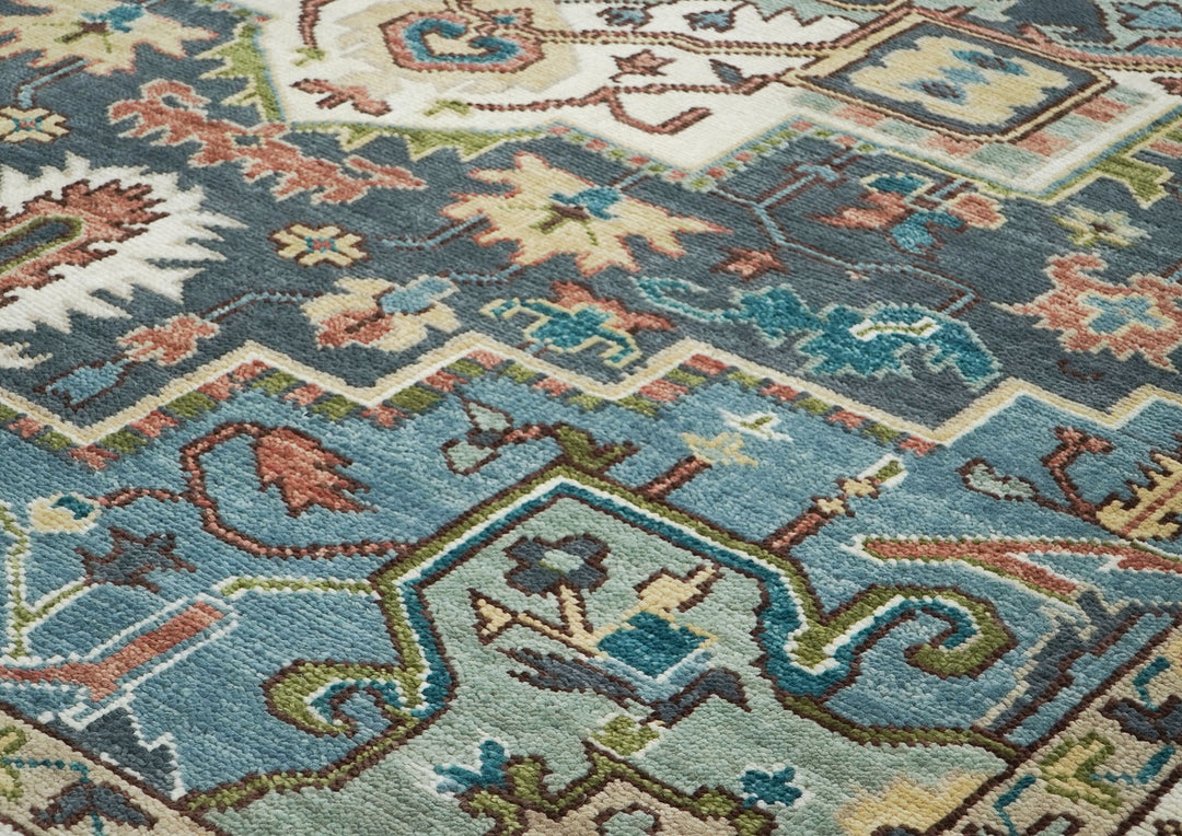 10x14 Slate, Ivory, Rose Color Hand Knotted Oushak Wool  Oriental Rug