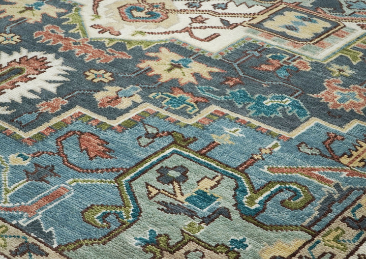 10x14 Slate, Ivory, Rose Color Hand Knotted Oushak Wool  Oriental Rug