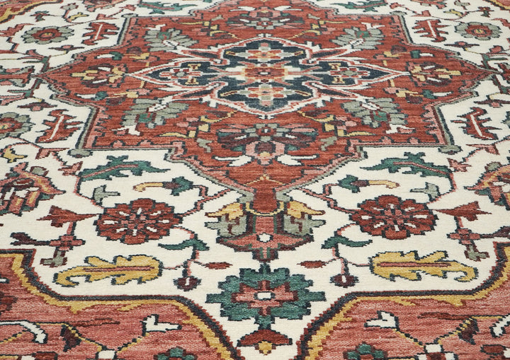 10x14 Rust, Ivory, Rose Color Hand Knotted Oushak Wool  Oriental Rug