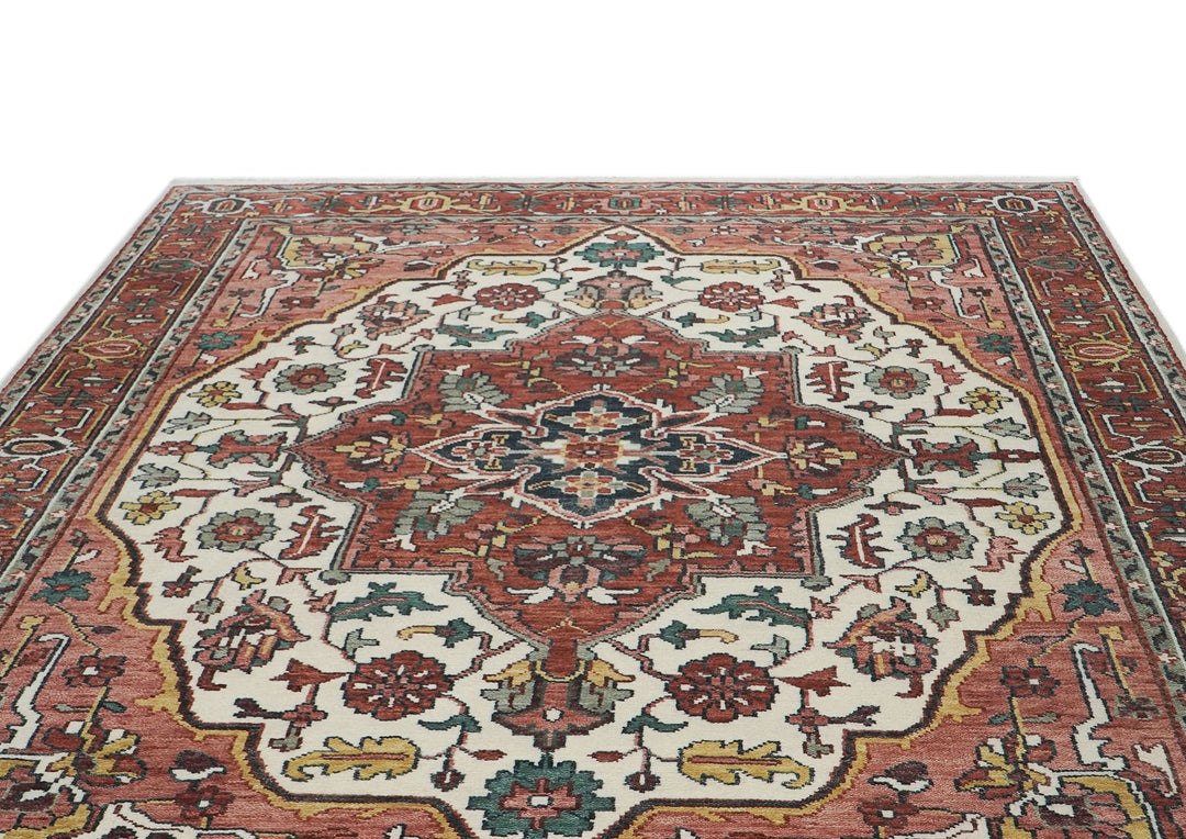 10x14 Rust, Ivory, Rose Color Hand Knotted Oushak Wool  Oriental Rug