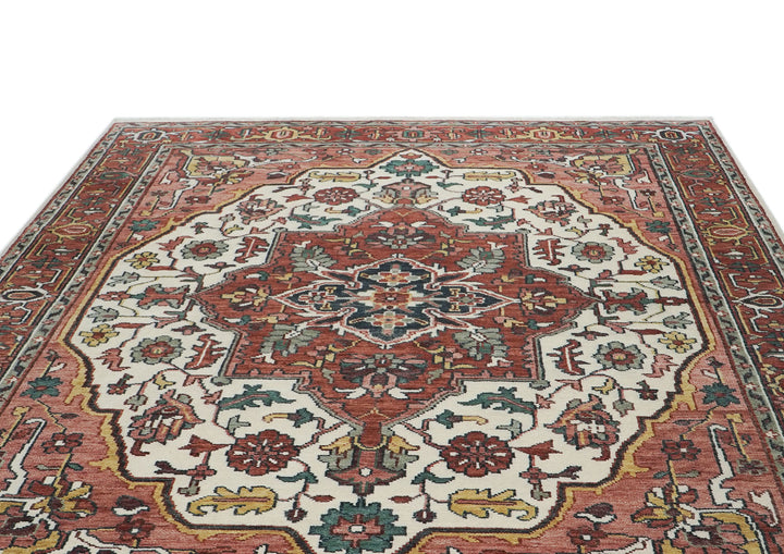 10x14 Rust, Ivory, Rose Color Hand Knotted Oushak Wool  Oriental Rug