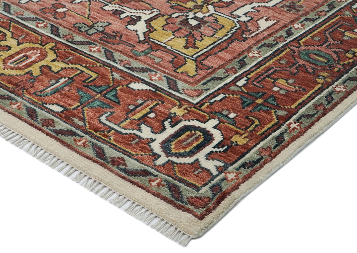 10x14 Rust, Ivory, Rose Color Hand Knotted Oushak Wool  Oriental Rug