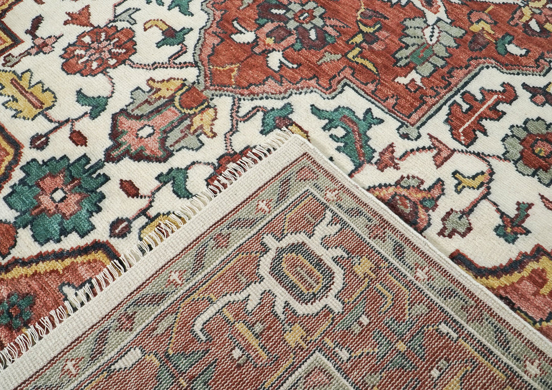 10x14 Rust, Ivory, Rose Color Hand Knotted Oushak Wool  Oriental Rug