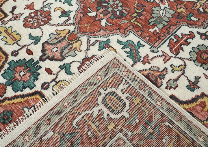 10x14 Rust, Ivory, Rose Color Hand Knotted Oushak Wool  Oriental Rug
