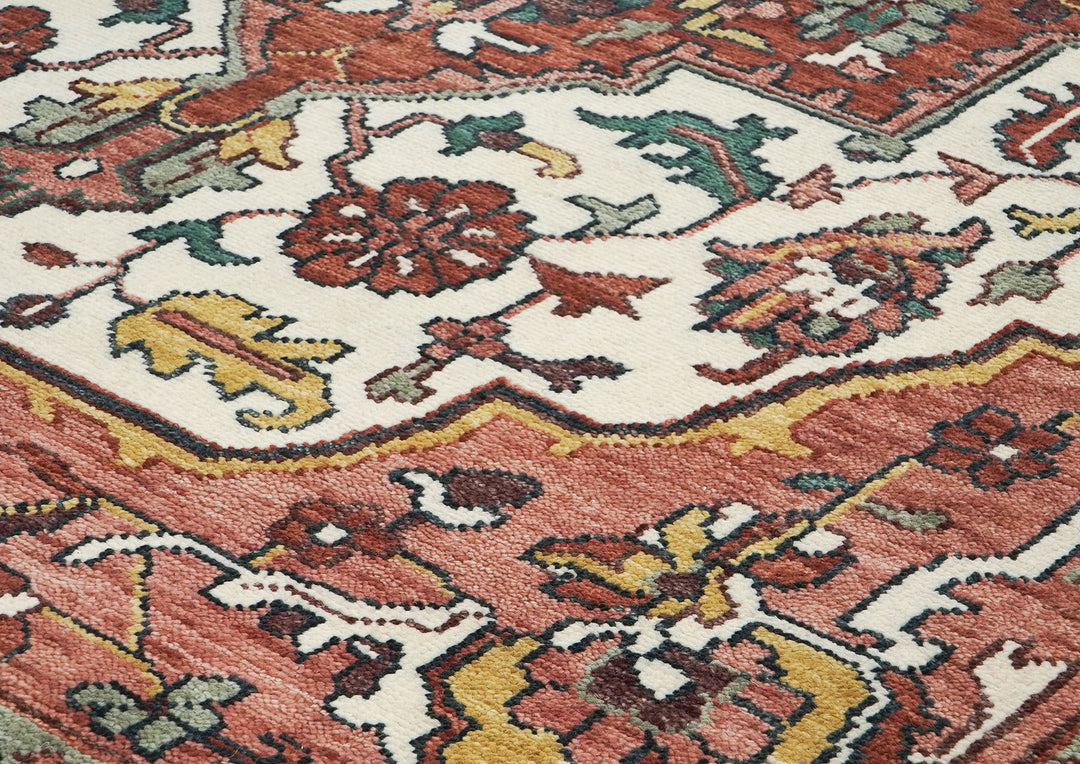 10x14 Rust, Ivory, Rose Color Hand Knotted Oushak Wool  Oriental Rug