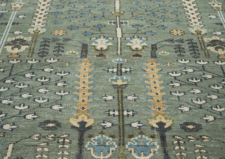 10x14 Celadon, Beige, Blue Color Hand Knotted Oushak Wool Transitional Oriental Rug