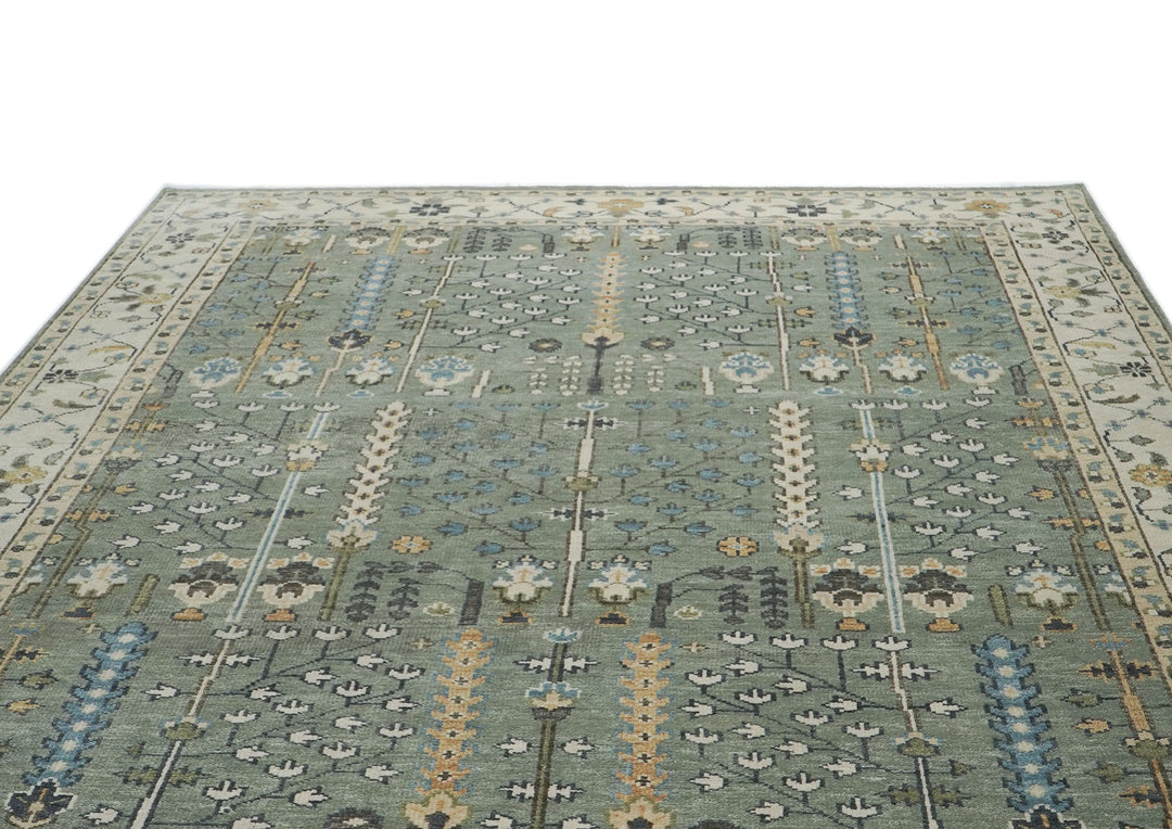 10x14 Celadon, Beige, Blue Color Hand Knotted Oushak Wool Transitional Oriental Rug
