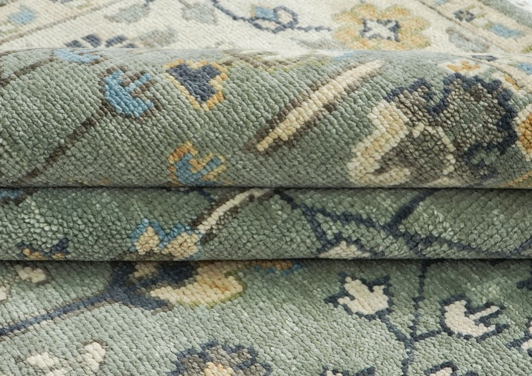 10x14 Celadon, Beige, Blue Color Hand Knotted Oushak Wool Transitional Oriental Rug