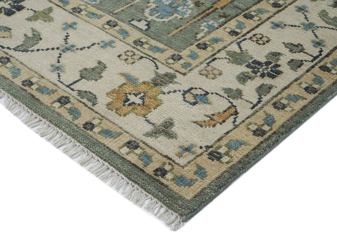 10x14 Celadon, Beige, Blue Color Hand Knotted Oushak Wool Transitional Oriental Rug