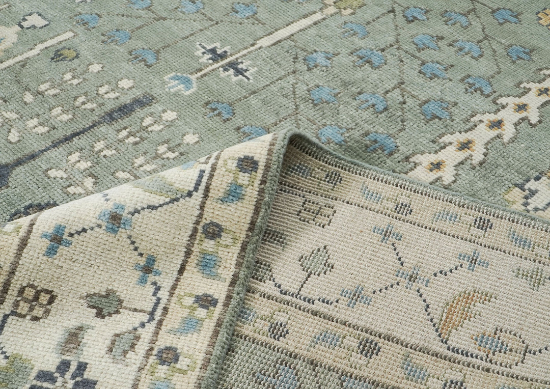 10x14 Celadon, Beige, Blue Color Hand Knotted Oushak Wool Transitional Oriental Rug