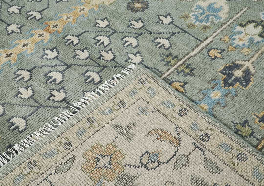 10x14 Celadon, Beige, Blue Color Hand Knotted Oushak Wool Transitional Oriental Rug