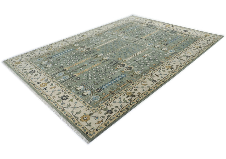 10x14 Celadon, Beige, Blue Color Hand Knotted Oushak Wool Transitional Oriental Rug
